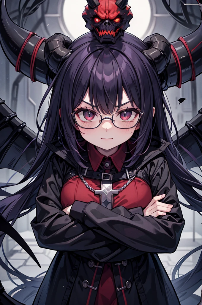 Devil smile,Glasses,elder,strongest,Most terrifying,The most fierce,universe,Cross your arms