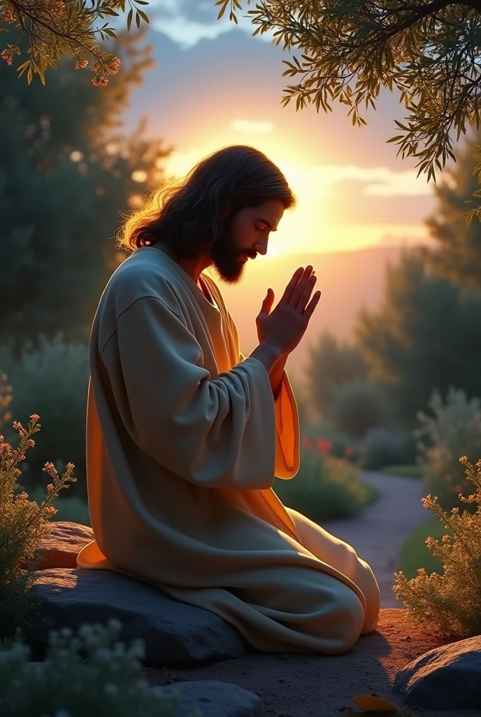 Please create 4 images of Jesus praying
