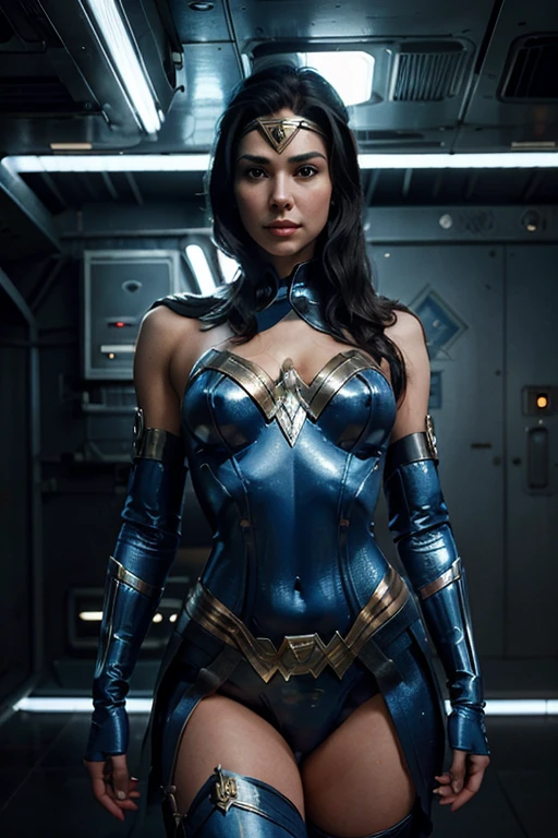 a close up of a woman in a blue sexy costume with a bunch of aliens, james jean soft light 4 k, wlop : :, art-deco style, portrait of wonder woman, inspired by Noriyoshi Ohrai, trending on artstaion, mechanized soldier girl, sci - fi : :  