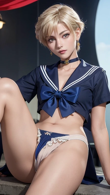  beautiful girls, blonde girls,　esolution,Sharp focus、(Super detailed,Very detailed)、(Photorealistic artwork:1.37)、(Very detailed CG unity 8k wallpaper)、(((Vibrant colors,Vibrant Themes)))、(Complex)、(masterpiece)、(Highest quality)、Artistic photography、(Photography by sldr)、(Complex background)、perfectly rendered face、Perfect facial details、Realistic Face、((Complex detail)),(((realism))),, (Costume of Sailor Uranus: 1.2)、Sailor Uranus、Sailor Moon、choker、Watching the audience、Stick your butt out, , (((small panties)))



