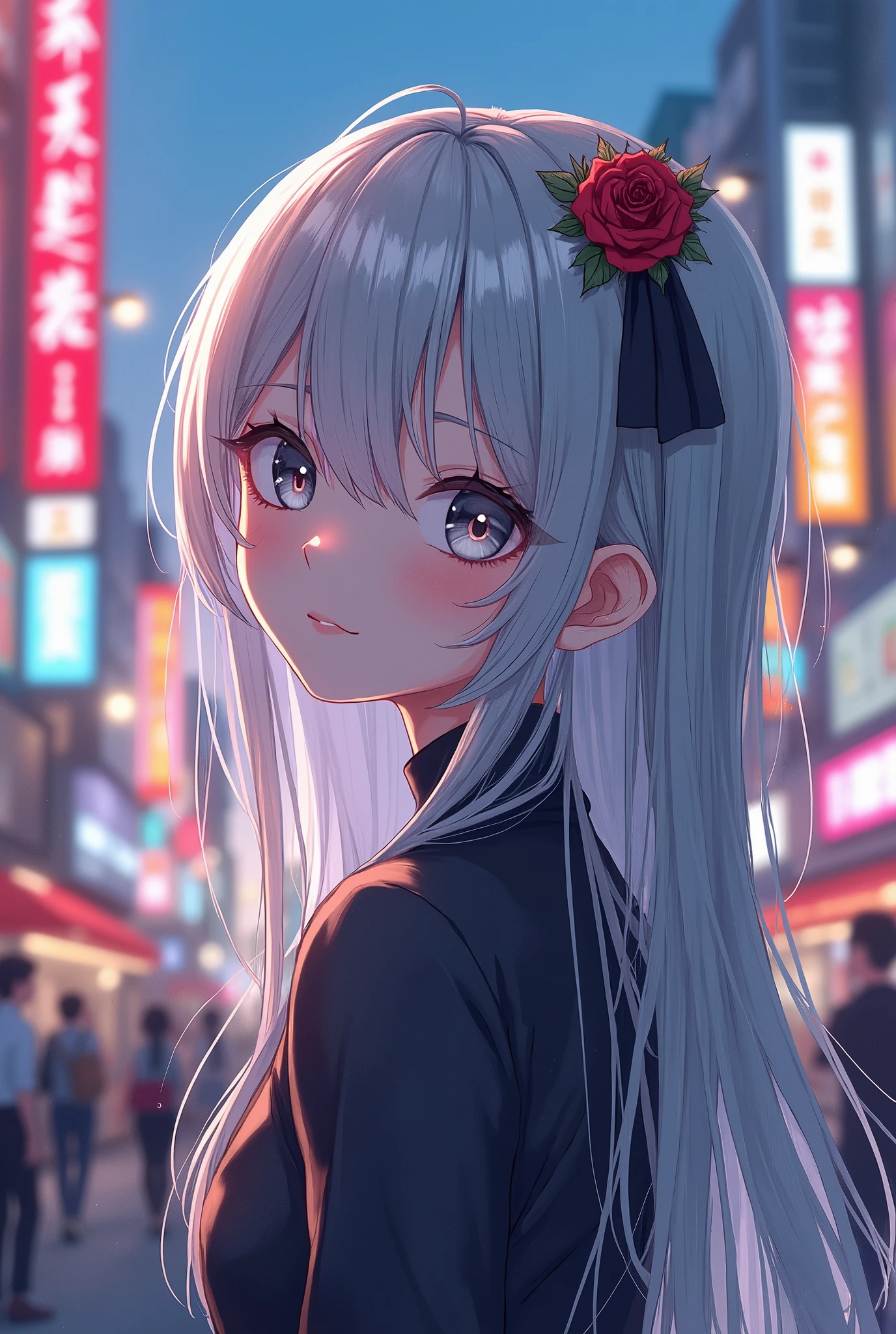 Bright grey hair asian girl anime grey eyes