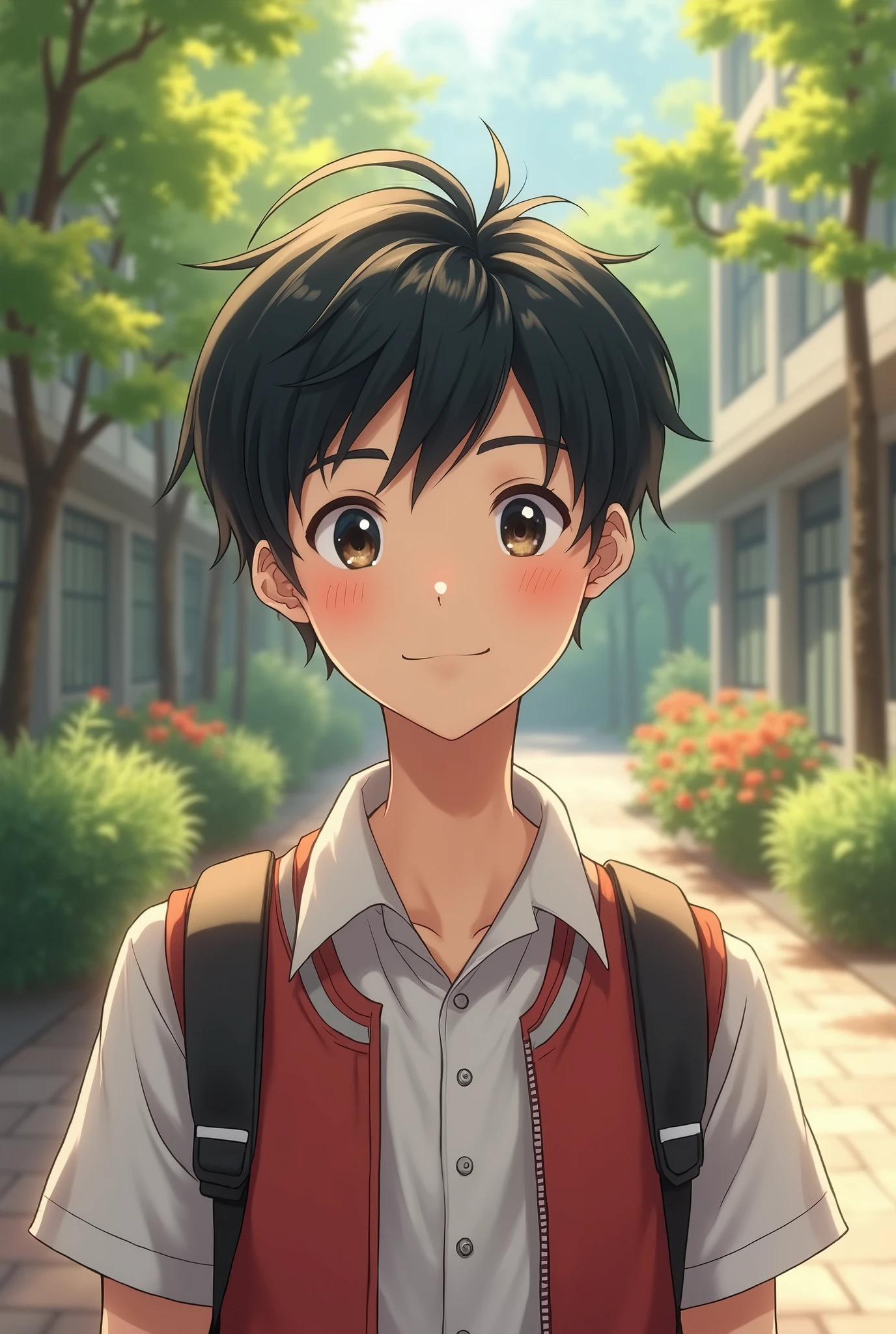 A handsome high school boy with black short hair, a long face, monolid eyes, and fair skin. He doesn't have a beard and has a white face. Photo-like.