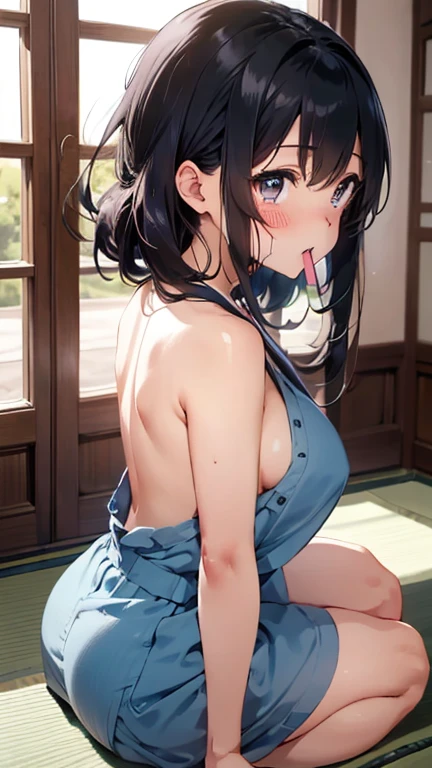 (Highest quality)), ((masterpiece)), (detailed), Women are beautiful 28 years old,Very sexy,Big Breasts,Side view,A woman is giving a blowjob to a man's penis,A nude woman sitting and a nude man standing in front of her,The man has a thick and impressive penis erect,1.9
Beautiful woman,Beautiful Face,Big eyes,Beautiful Eyes,Well-formed double eyelids,Beautiful teeth alignment,Beautiful body lines,Slender body,beautiful and slender limbs,Long and flexible hair,shiny black hair,Full Body Shot,Completely naked,No clothes,No underwear,Embarrassed expression,blush,Crying face,Tears,Beautiful shoulders,Beautiful collarbone,A beautiful curved back,A small and pretty behind,Sitting in seiza (formal Japanese sitting position),Mouth wide open with tongue sticking out,The woman is looking at the penis and feeling ecstasy.,