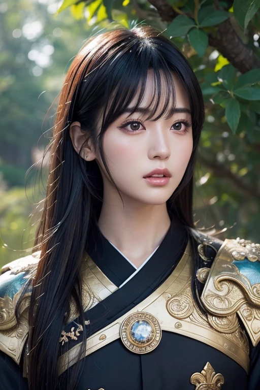 Fantasy Japanese men、Eyes are large、Beautiful Faces、26 years old、Slim like a KPOP idol、Black hair with long bangs、Moderate muscle、masutepiece, Best Quality, Illustration, Ultra-detailed, finely detail, hight resolution, 8K Wallpaper, Looking up、