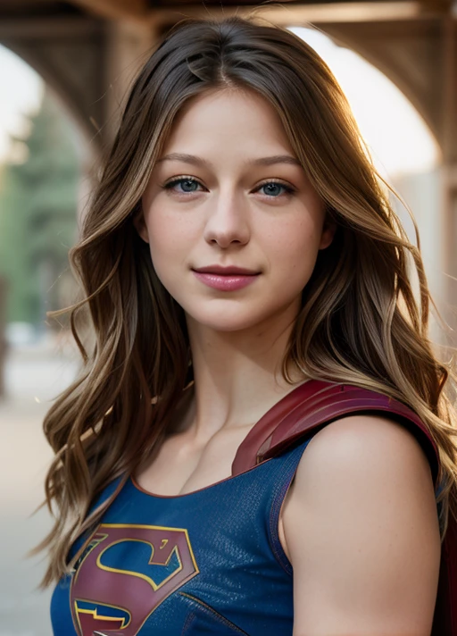 real, photoshoot, realistic, luminescent, atmospheric scene, masterpiece, best quality, (detail skin texture, ultra-detailed body:1.1), RAW photo, (high detailed skin:1.2), 8k uhd, dslr, film grain, Fujifilm XT3,
1girl, melissabenoist-smf, blonde hair, blue eyes, realistic, blurry background, superhero, blurry, long hair, lips, jewelry, upper body, collarbone, solo, red cape, looking to the side, outdoors, solo focus, depth of field, smile, looking at viewer