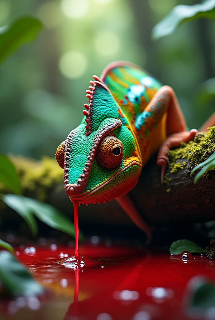 CHAMELEON EATING A MONKEY'S BLOOD