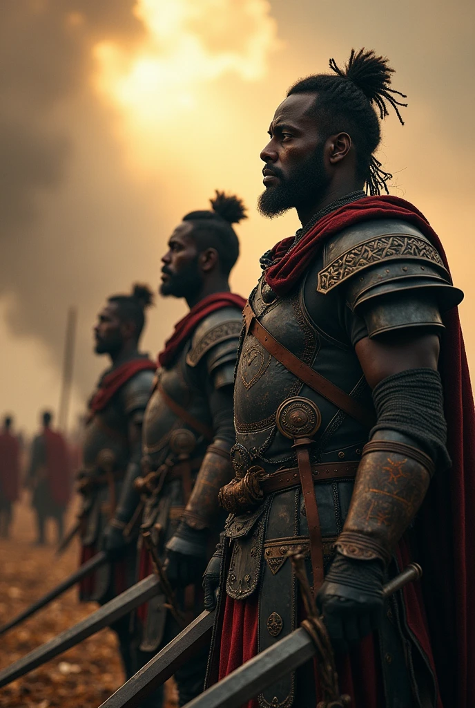 Black warriors emerging from internal battles, top quality photo