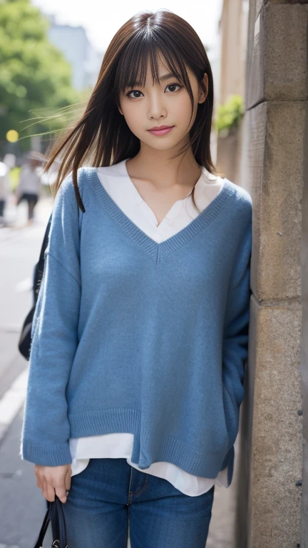 頭から膝までのポートレート、((傑作))、((最高品質))、写真、現実、高画質、高度な被写界深度、それに慣れる、リアルな照明、愛嬌のある笑顔、美しい40歳、繊細な特徴、ショートヘア、リアルな背景とアクセサリー、大きくて柔らかい胸、大きく勃起した乳首の形が分かる、セクシーな唇、スポーツジム、胸の丸みと柔らかさを際立たせる水色のスポーツブラ、丸いお尻、むっちりな太もも、パツパツな水色のレギンス、明るい笑顔、足の間、壁にもたれて立つ、