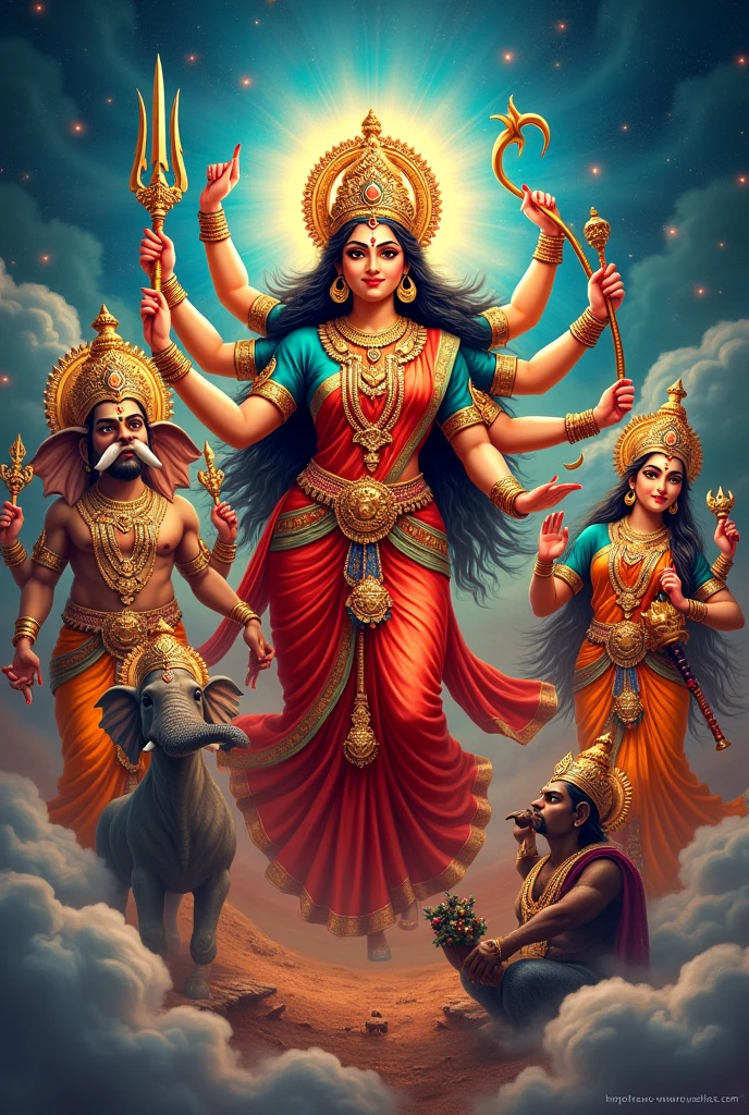 In full frame Durga, ganesh kartikew, laxmi, swarasoti, mahisasur