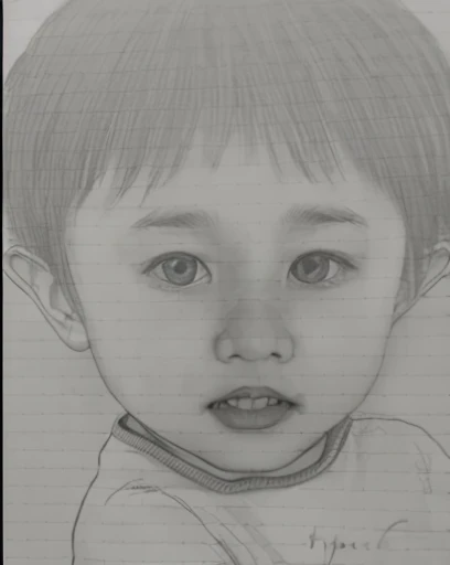 Realistic color photography style、Smiling emphasizes nasolabial folds. Make the chin a little thinner and accentuate the nasolabial folds.、I want it to look more like a color photograph.............。3 year old boy, Xu々To、Clearly visible、Emphasizes deep nasolabial folds from nose to mouth、Generate left and right dimples、Show me your beautiful smile.。Make your eyes look cute with double eyelids.