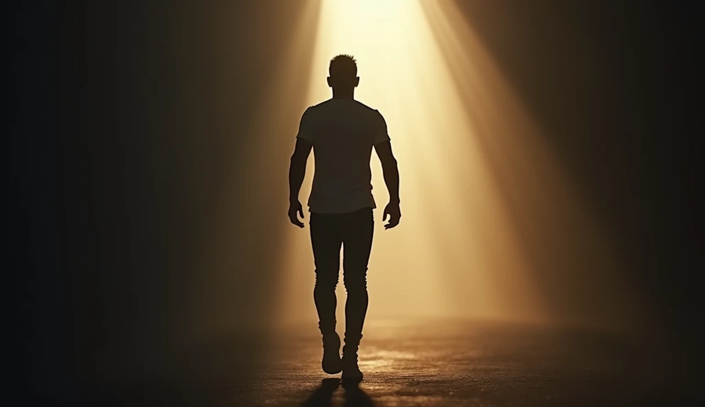 Close-up of a person walking away from a shadowy figure, symbolizing the act of abandoning toxic relationships to prioritize self-esteem and growth. The focus is on determination in one's posture and expression as one moves forward, leaving negativity behind. The background disappears into darkness, emphasizing the contrast between the past and the future. Soft, diffuse lighting increases the feeling of clarity and power in choosing personal well-being.Ultra realistic image --ar 16:9
