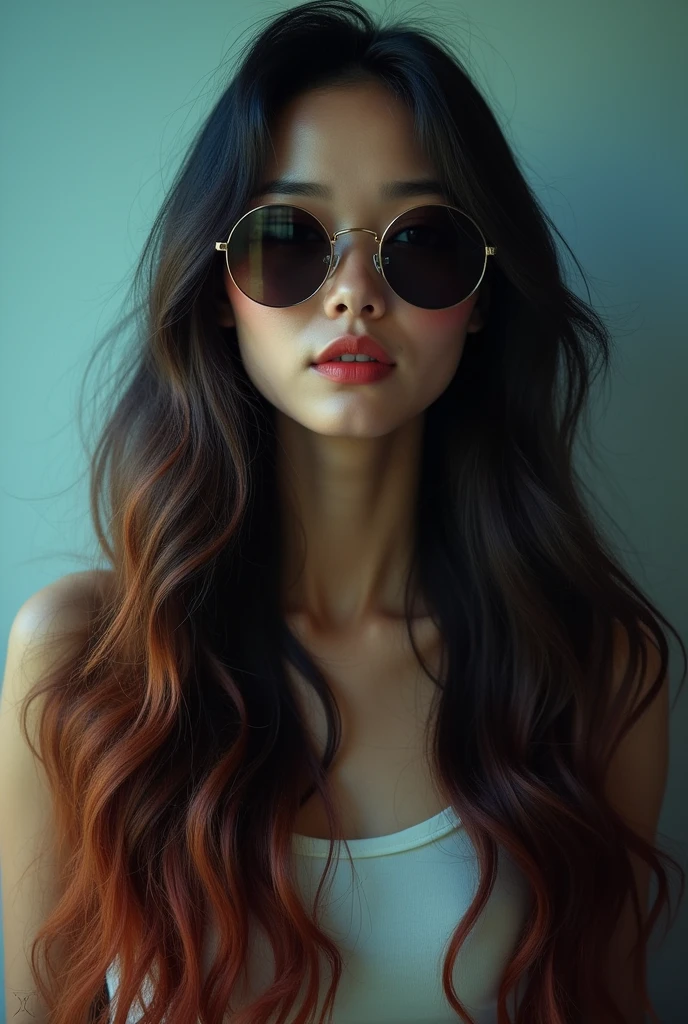 25Japan years old、Black Hair、Round eyes、False eyelashes、Light wavy hair, correct、Striped Hair、Brown Hair、Blue Hair、Dark blue hair、Gradient Hair、Asymmetrical hair、Hair behind the ear、Crossed bangs、Long Hair、とてもLong Hair、Hair up on one side、とんでもなくLong Hair、Valletta、Sunglasses under the eyes、、Ring Eye、Round eyes、Compensate、Wicked Smile、A light smile、Surrealism、Cast a Shadow、Anaglyph、Stereogram、Portraits、Subjective、Atmospheric perspective、Film Grain、Backlight、Exposure、Lens flare、8k、Very detailed、最high quality、超High resolution、超High resolution、Very detailed、Very realistic, masterpiece、correct、Textured skin、high quality、最high quality、Awards、High resolution、16K, Hair folder、A light smile、Redness in the ears、correct、odor、Surrealism、Cast a Shadow、Subjective、Shine、360° View、Very detailed、最high quality、超High resolution、解剖学的にcorrect、masterpiece、Textured skin、High resolution、最high quality、Attention to detail、Long eyelashes、A slight blush、Compensate, ((The whole body is visible))