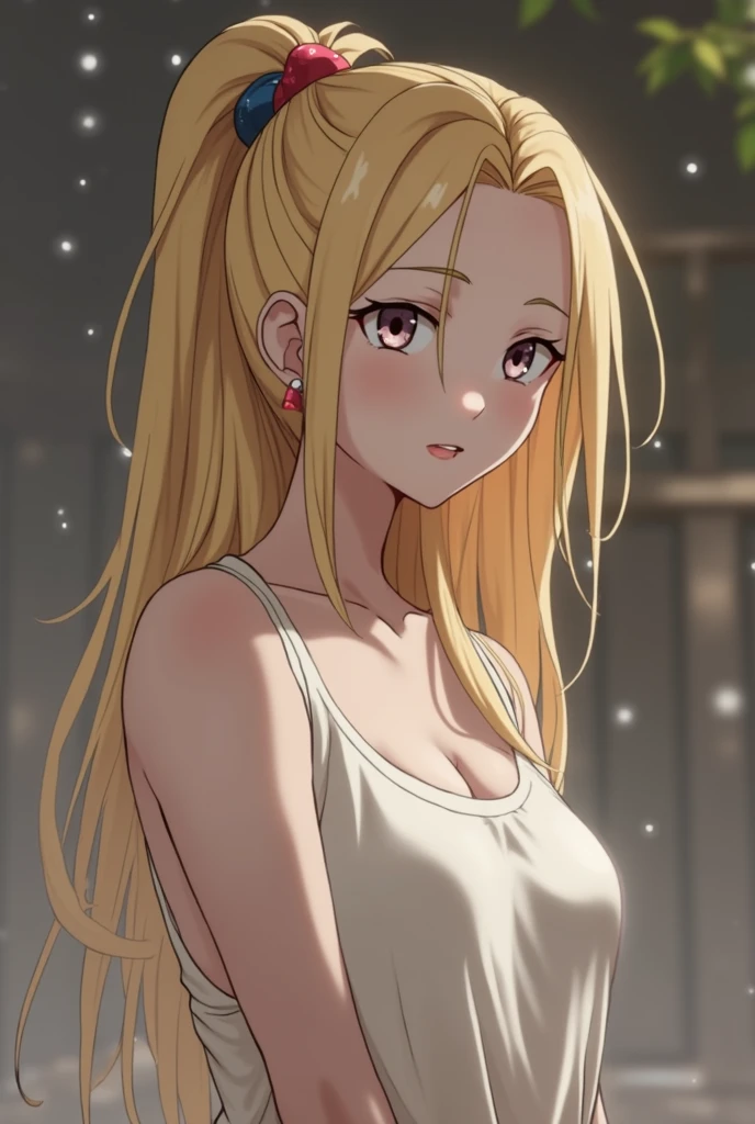 ((best quality)), ((masterpiece)), (detailed), NSFW, small breasts, prominent collarbones, skinny arms, flat stomach, visible hip bones, full body, long hair, red hair, white hair, blonde hair, dark hair, ponytail, thick ponytail, heavy ponytail, anime girl in pink wet clothes, Realistic Shadows, Detailed skin, Very small breasts, Hair Ribbon, Very detailed, highly detailed face, Perfect face shape, Perfect lips, Perfect nose, Correct beautiful eyes, Watching Viewer, Best Quality, Single Girl, No bra, No panties, Solo

