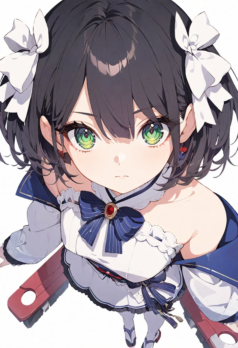 (musterpiece), (best quality), (score_9, score_8_up, score_7_up), official art, absurdres, highres, ultra-detailed, waifu2x, Collection: Slice of Life, very detailed eyes, expressive eyes, perfect face, very detailed face, highly detailed face, beautiful girl, 8K, (white background), dark intense shadow, Ultra-high resolution, Movie Lighting, (Fuji Color: 1.2) portrait, (clear line illustration:1.2), very high resolution, very aesthetic, super detailed skin, Best sexual lighting powered by famous artist, 8k, cute picture, beauty illustration, photoshop_(medium), (Detailed Lighting), best anime 8k wallpaper,
1 girl, vtuber style, cool girl, multicolored hair, black hair, short hair, bob cut, hair between eyes, green eyes, white dress, ta kimono, long sleeves, skirt, capelet, white pantyhose, small breast, soft breast, hair ribbon, bowtie, belt with bow, geta, (full body), expressionless, standing,