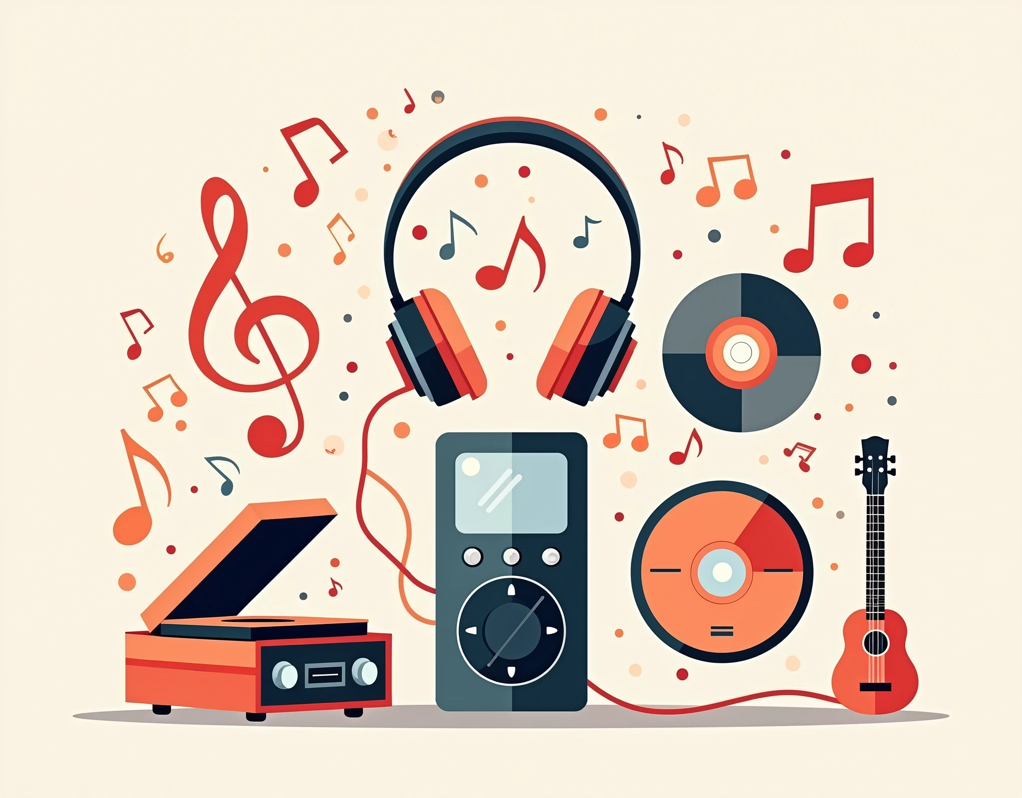 modern style,flat design,Fashion,music,Recorder,cd,earphone,music符号,Minimalist style,music元素,Pop elements,Mp3,Light colors