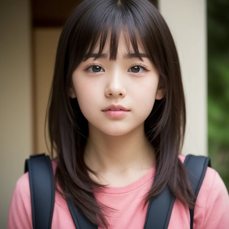 A close-up of a young woman wearing a backpack., Portrait of a Japan teenager, Girl cute beautiful face, Beautiful Japanese girl face, Beautiful girl, Cute young girl, Young Japanese girl, 若くてpretty girl, Real life anime girls, young asian girl, Cute natural anime face, pretty girl, Young Anime's