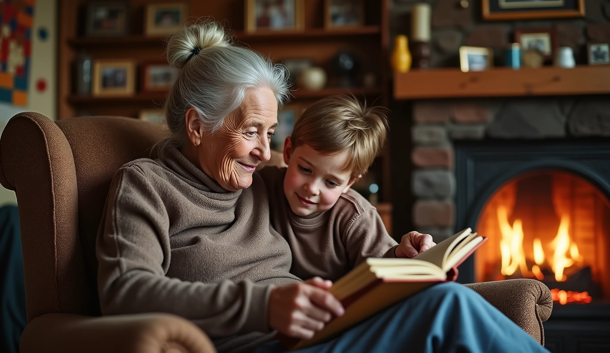 Old grandmother and son