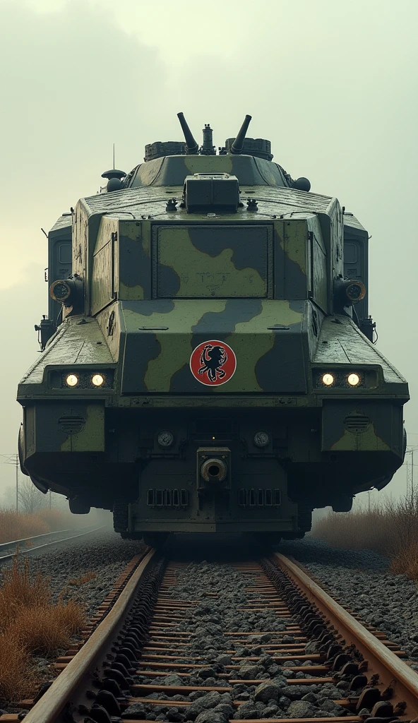 Rail Cruiser Lv 7, Mobile Fortress Armored Train Lv 7, Extended Locomotive,Side Protected Lv 8, Tier 9 Tank Equipped with Long-Range Heavy Artillery and Self-Defense Guns, Land Battleship Lv 9, German Modernist Design Lv 9, Camouflage Paint Lv 7, Escort Troops on Guard Wagon Lv 8, Movie, dramatic, masterpiece, (Original Quality Rating 9) Aerial View, 75º Top View, Dynamic View, whole body,