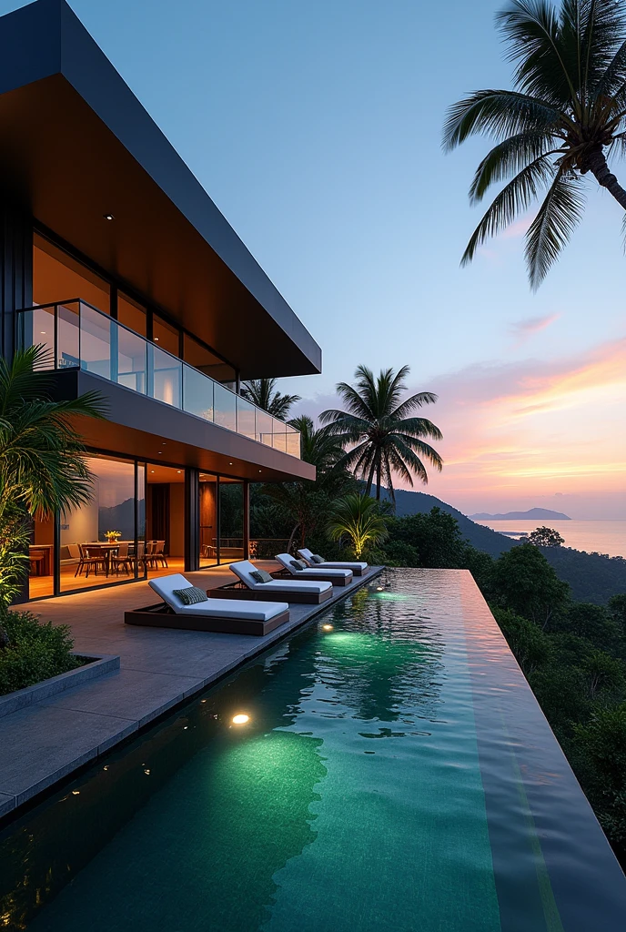 Create a villa for me in Thailand the villa should be nice and black and luxurious with a pool and a beautiful view