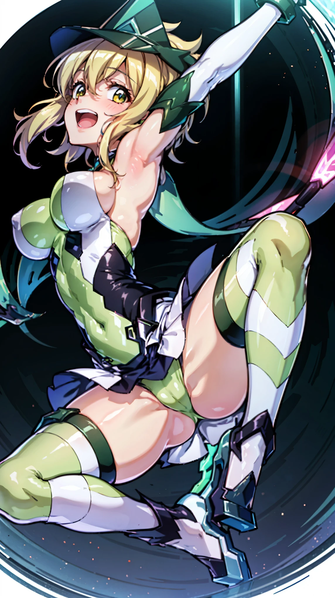 (Extremely detailed CG), (Highest quality),(full body)，(( Spread your legs，Strike a Pose)),1 _girl,alone, Akatsuki Kirika，symphogear，Perfect Face,  Glowing Skin, Glowing Skin, Wide Hips,Tight waist,Knee-high boots，Elbow Bag,1 girl, Long Hair, Big Breasts，Thick thighs，sunset，Octane，(rise_leg:1.2),(leg_in_front_of_girl:1.3),rise_feet,stretch_knee,rise_sole,rise_heel,rise_ toes,rise_ankle,(stretch_leg:1.1),(Buttocks:0.6),big_smile, laugh,back_knee,I-shaped_balance,stretch_knee_back,crotch,