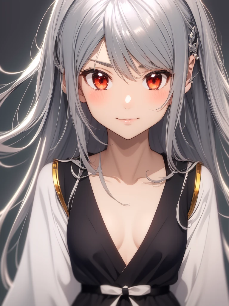 One person, High resolution, Long Hair, chest, Simple Background, Close your mouth, Blushing, Highest quality, Silver Hair, Hime cut, 大きなchest, Shy, The whole face turns red, Anime Style,