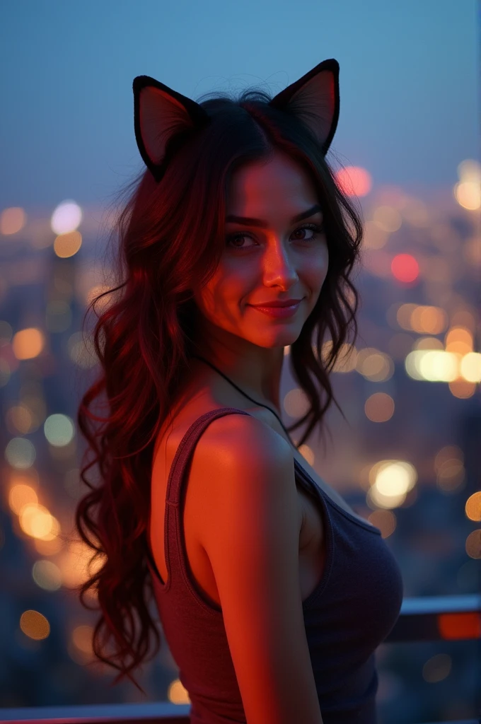Girl with cat ears, tank top, sexy, seductive, big boobs