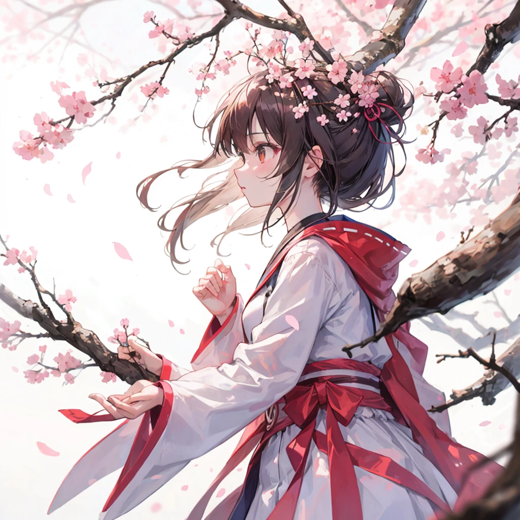 1girl in,sakura tree branch on head,profile