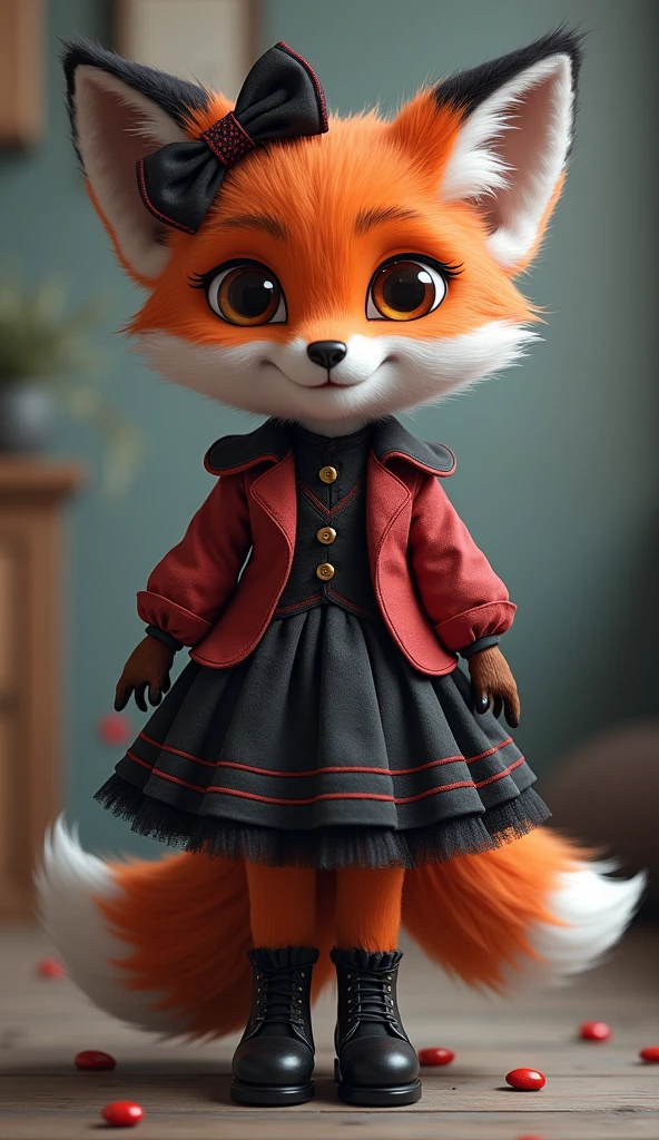 Masterpiece,best composition,high resolution,full body portrait,3D character,cartoon style. Fox in gothic-lolita fashion,cute,classy.