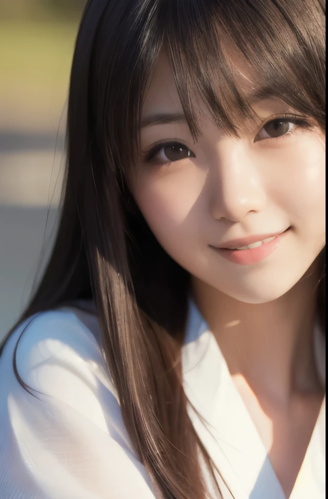 best quality, face focus, soft light, ultra high res, (photorealistic:1.4), RAW photo,(Shinozaki Ai), white skin, kawaii, 1 Japanese girl, solo, cute, (smile), (pupil, lights in the eyes), detailed beautiful face, Medium-sized breasts,(high resolution detail of human skin texture),(long hair),(portrait), upper body, white traditional kimono