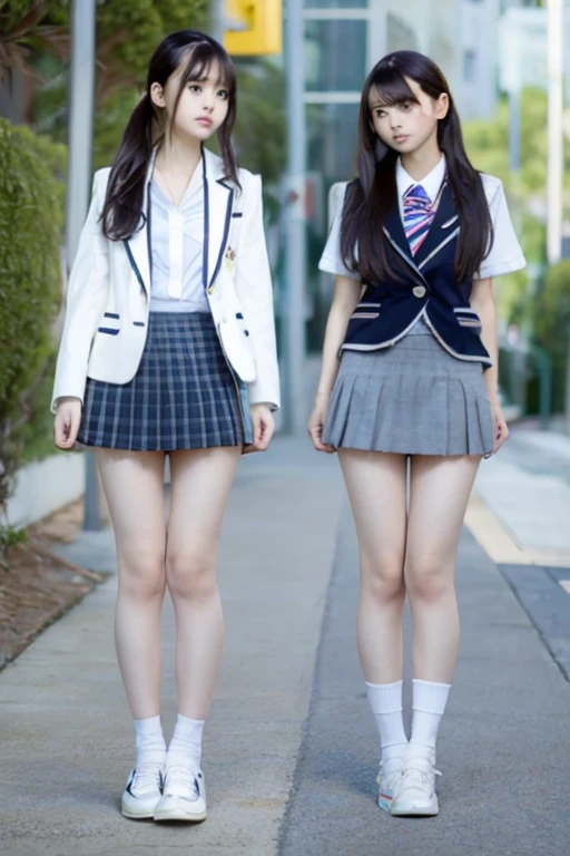 high school girl、mini skirt、whole body、uniform、A short skirt barely covering her pants、blazer、Down to your feet、loose socks、JK、Shorten the skirt more、barefoot、Panty shot、Back view、The skirt is too short and my underwear is visible、White pants、Erotic、I can see your pants、