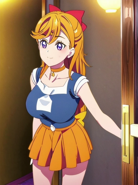 sailor_senshi_uniform, Anime Aunt, A MILF, sailor_Collar, Skirt, aino minako, 独奏, Bow, white glove, sailorvenus, Blonde long-haired woman, elBowgloves, Red ribbon on head, Orange sailor Collar, Golden sailor Collar, Back_Bow, orangechoker, Golden choker, Jewelry, Blue-eyed woman, Orange Skirt, Golden Skirt, Magical_girl, earrings, circlet, Skirt rift, Smile, r-ing:safe, leotard, pleinedSkirt, Underwear, Lifted_in door_self-expression, Half Up Hair, Bare shoulders, bare legs, cowboys_shot, Collarbone, shiny, up looking_in_viewer, panties on, Purple ribbon on chest, Woman standing, shiny_hair, bangs, eyebrows_ass visible_through_hair, hair_Bow, Closed_Mouth, highleg, very_long_hair, shiny_skin, heart mark, White leotard, white dress, Colossal tits