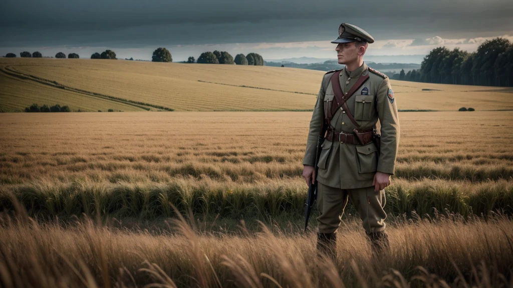 1 soldier from the Great War, field of battle, realisitic, 4K, epic