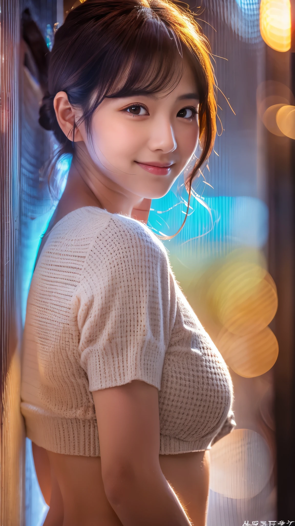 (highest quality,masterpiece:1.3,ultra high resolution),(Super detailed,caustics,8k),(photorealistic:1.4,RAW shooting),1 girl,(smile and look down at the camera),(front shot:1.1),(face forward),18-year-old,cute,Japanese,black short ponytail,school uniform,glamorous,(big boobs),( close up),(breast focus),street,sunshine,Natural light,(Backlight),(A bright light shines from behind),(Lens flare),professional writing,(cowboy shot),(low position:1.3),(Low - Angle:1.3)