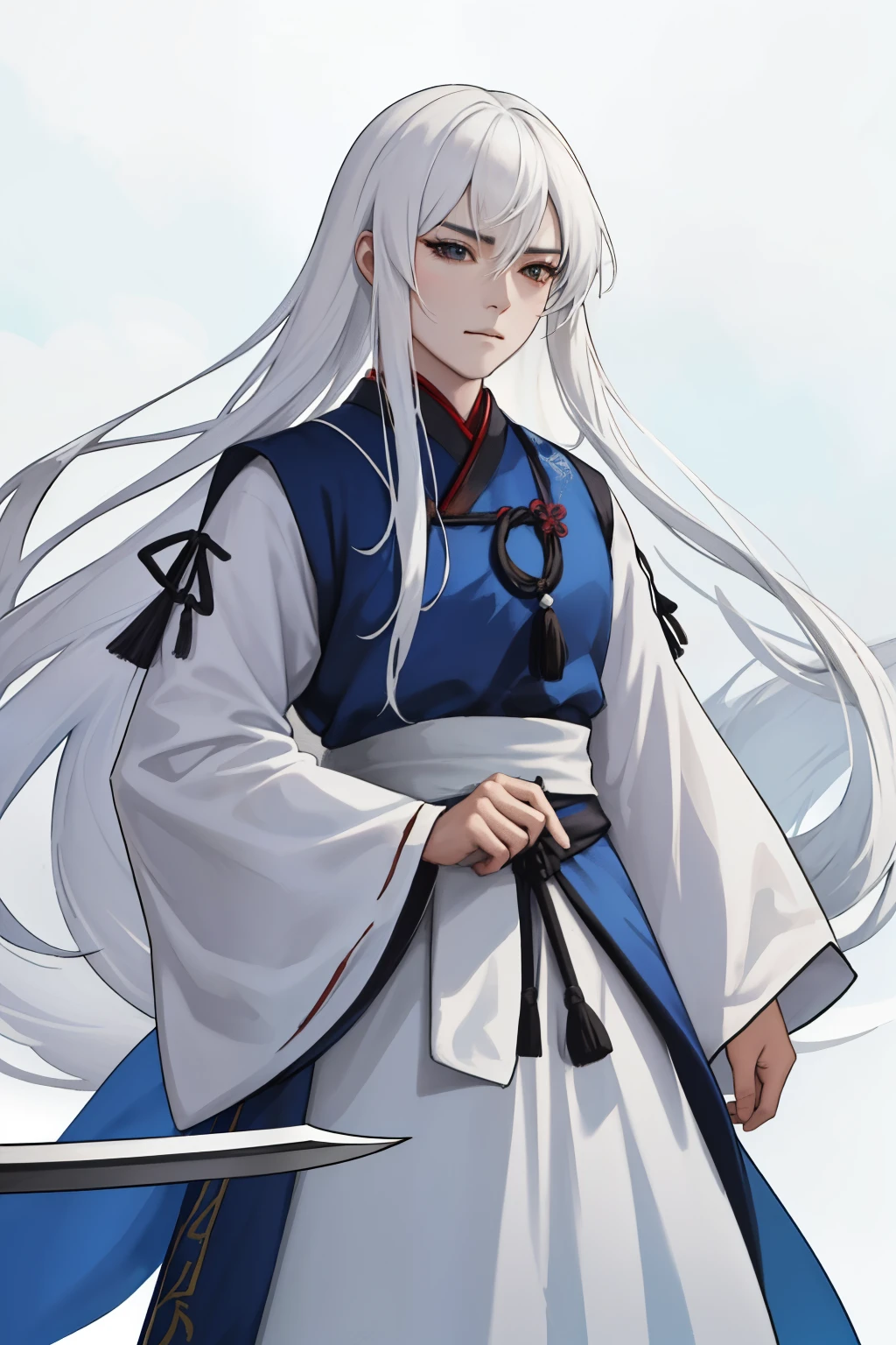 Browsing Caution, first work, Better Quality, Ultra-detailed, Semi-realist, Detailed facial features, woman2名 ,Wearing the costume of an ancestor of Wuxia,Very long, white hair,Black, cold eyes,Unparalleled beauty, woman, Fox breed, Nine-Tailed,セクシーなwoman,Sensual,Sexy maidens,powerful,Wuxia clothing that shows off the body beautifully,arrogant,Holding a distinctive thin-bladed sword in their left hand、Hall々Standing in a posture with;