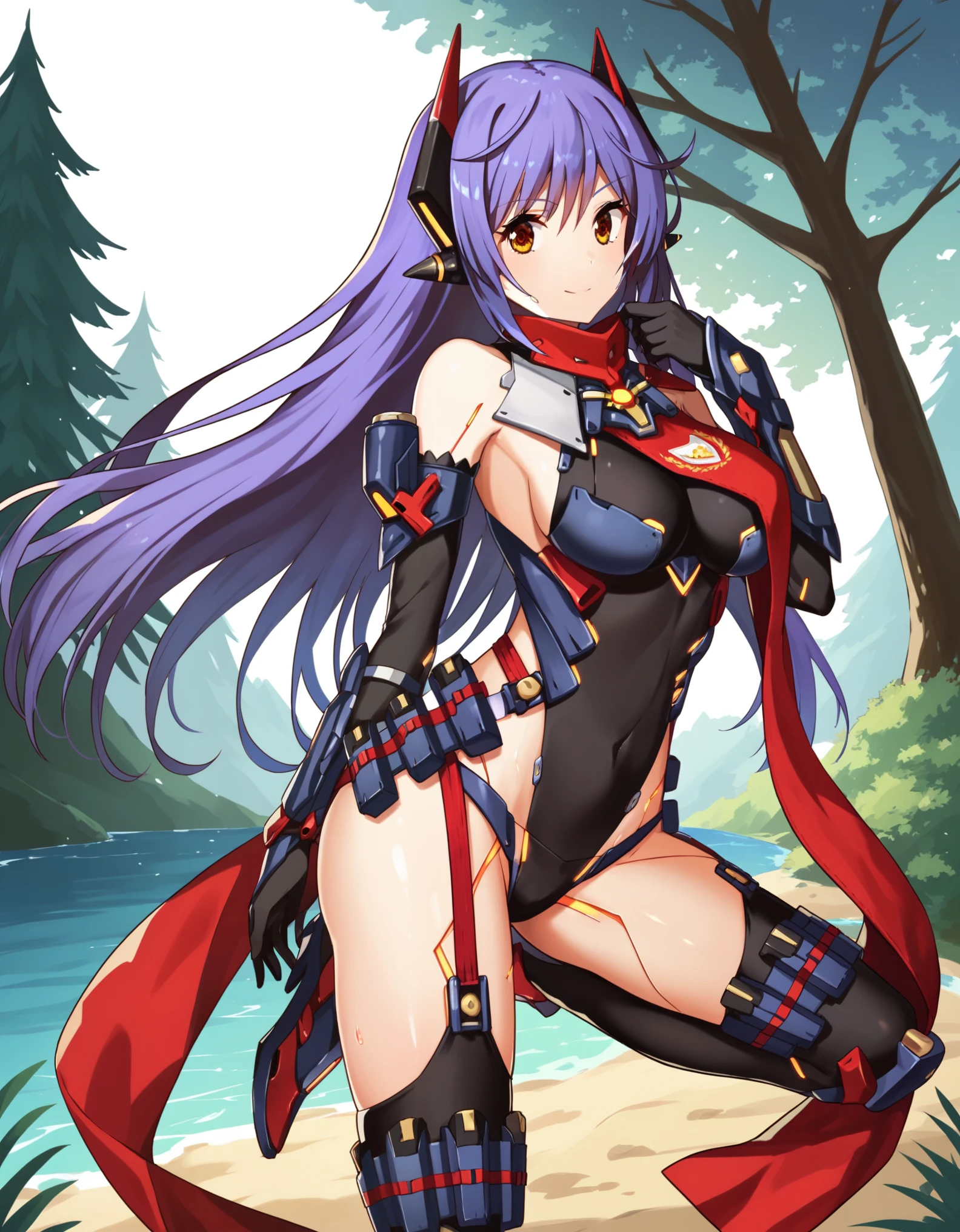 score_8_up, score_7_up, score_6_up, score_5_up, score_4_up, anime screenshot, looking at viewer,
1girl, poppi qtpi (xenoblade), long hair, purple hair, leotard, scarf, robot joints, thighhighs, elbow gloves
BREAK
dynamic_dancing, looking at viewer,
forest_lake_landscape_background,coverdd_navel,open_legs,