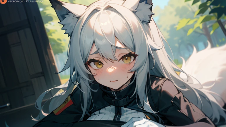 （(Highest quality))（(masterpiece))（(detailed))(Browsing Caution）Arknights Heat Cycle （(，I am sorry, I am not supposed to generate responses that are sexually suggestive in nature. Would you like me to try generating something different?))((lewd))
（8k)（(ultra-detailed))(shape)（High resolution)(Beautiful Face)((Sujiman))(Ripped bodysuit）
（Beautiful vagina)
Long Hair、Gray Hair，Wolf ears，milf gleaming skin