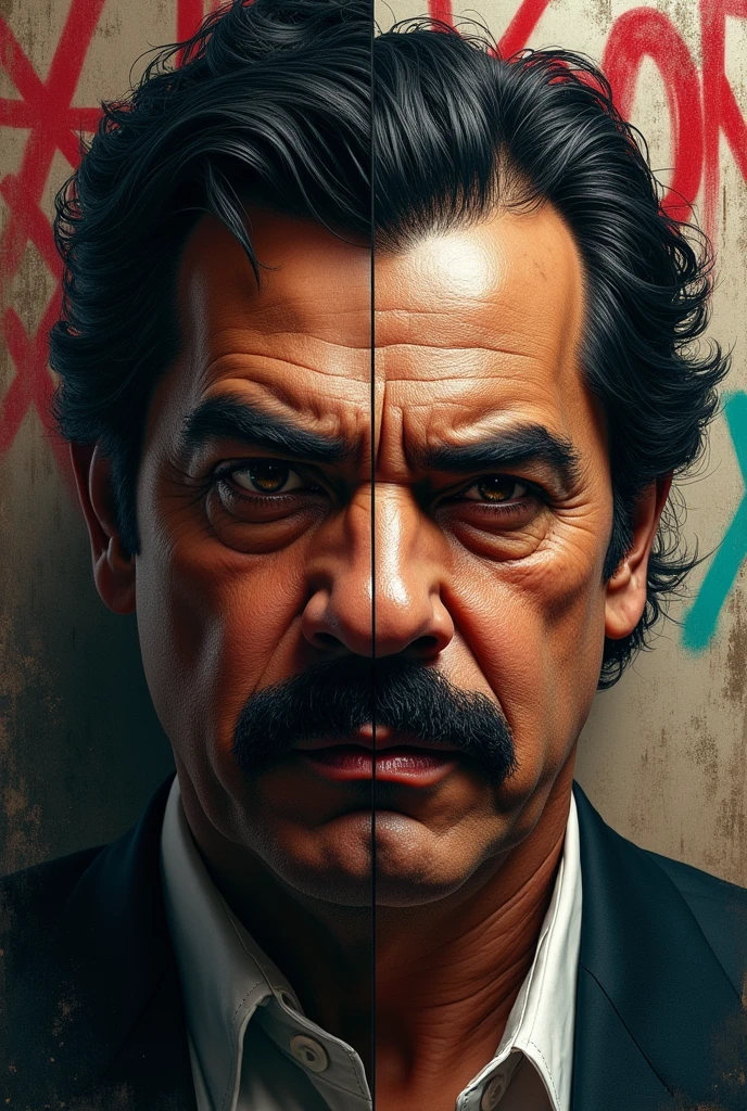 Half the face of Pablo Escobar and half the face of El Chapo 