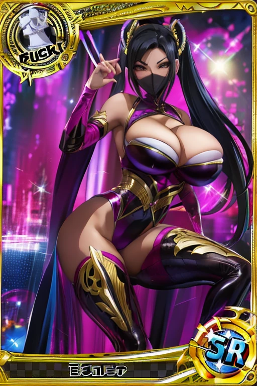 Trading card, Mileena, sexy pose, big breasts, bubble but, face mask, sexy dress