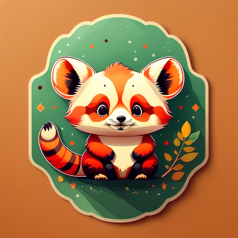 sticker of a cute red panda, flat design