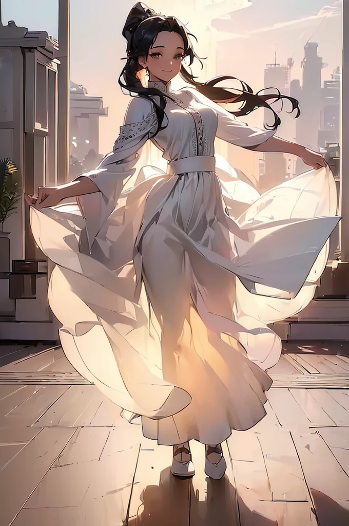 best quality, master, high resolution,A girl, Super beautiful face, Super beautiful eyes, Stunningly beautiful hair dances the tango in the moonlight with a man.，fashionable costume，The whole body，Backshot