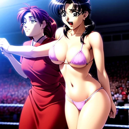 Best image quality、Very delicate and beautiful、Early 20s、Beautiful breasts、Nice body、Akame、womanの勇者たち、woman、(I)、(Black-haired)、topless、Big Breasts、Twin Roll Hair Red、Japanese、Cute Face、Being attacked by mutants、defeat、Having her breasts massaged、Are standing、Laughter、White Micro Bikini、(The lower body is a white micro bikini)、prohibit、wrestling、Audience seats、Large number of spectators、Crowd Circle View、Are standing、put your hands behind your back、discovery、Laughter、wrestlingシューズ