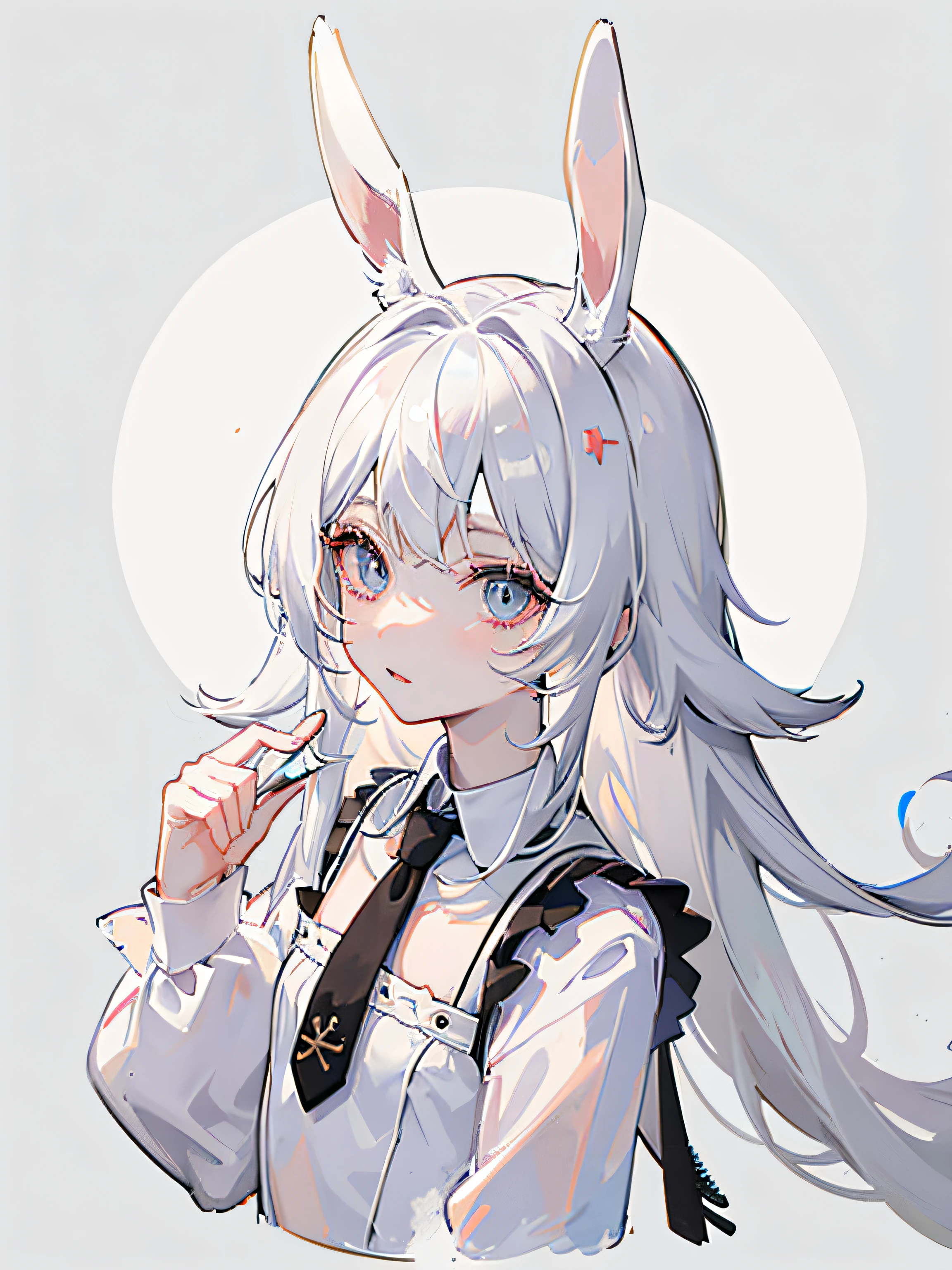 Change, meio humano e meio animal, Half Rabbit, White hair, black eyes, Pale skin, flat chest, Rabbit ears