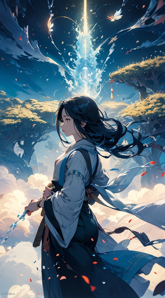 masterpiece, like a Ghibli film, but in nature, basking in the wind.、night、time、Please create a heartwarming, mystical, and fantastical image。
