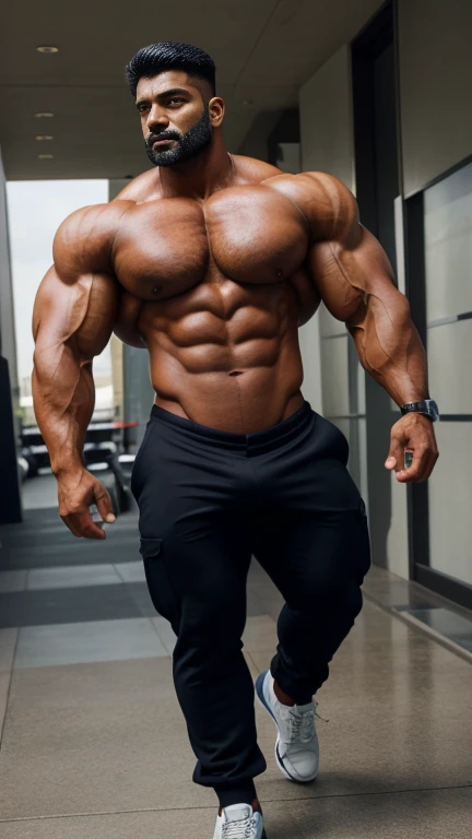 handsome 40 years old indian young GURJAR masculine strong bodybuilder boy in security guard uniform with huge wide muscular shoulders, wide chest, abs, masculine wide triceps, arms, biceps, big masculine legs, wide thighs, calfs, black-haired, hair falls on your face, His perfect( big huge penis) is (coming out) of his pant,masterpieces, full body view, clear face, shot with nikon camera