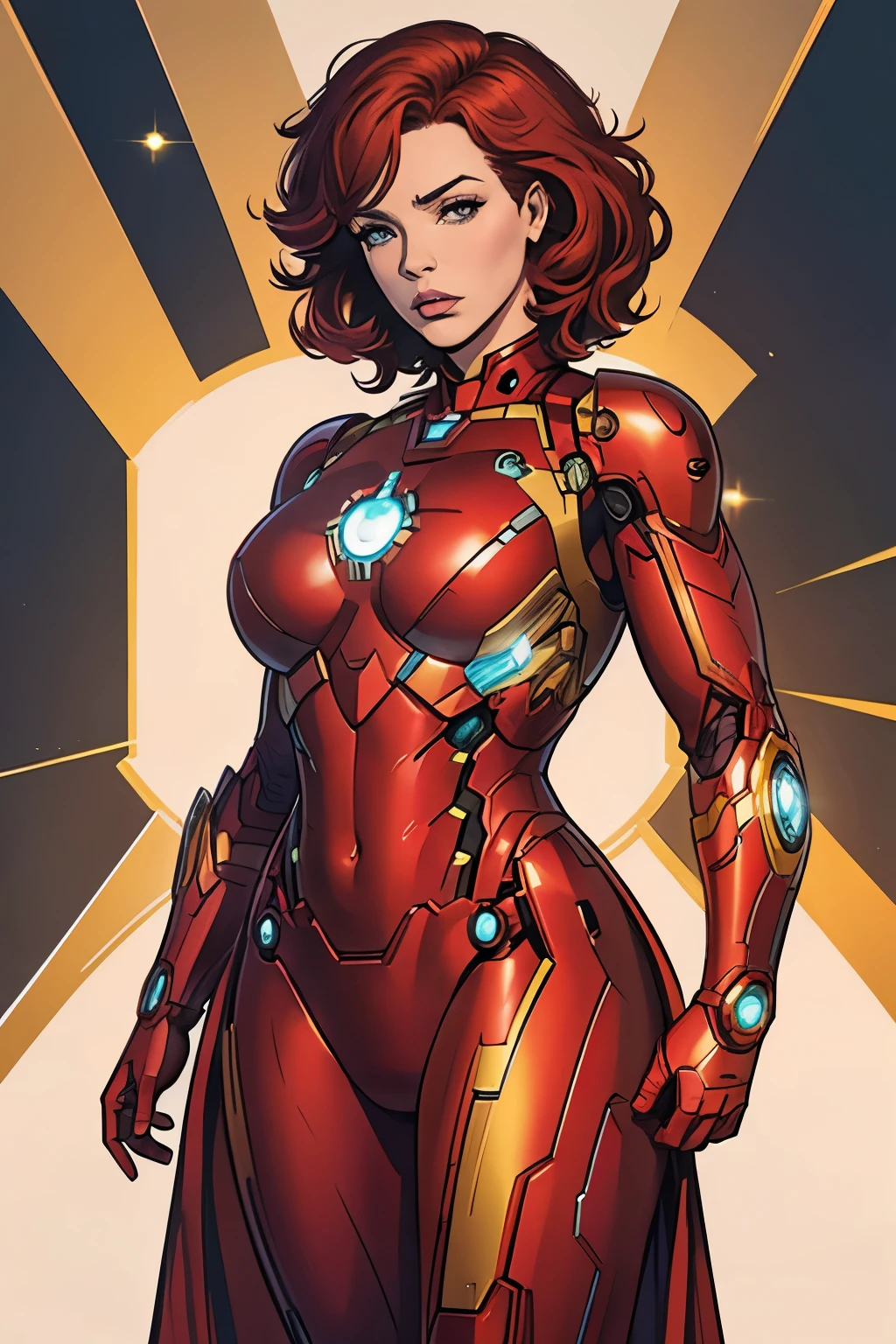 Christina Hendricks as Riri Williams in Iron Man armor: Mark XLIX Rescue Armor, Detailed costume design