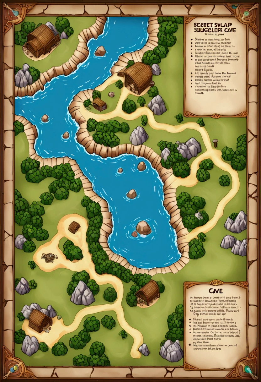 Battlemap of secret smuggler cave fantasy birdseye game map gaming rpg
