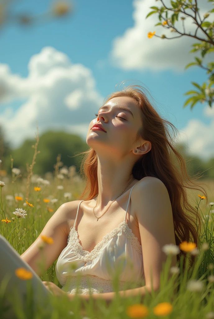 Teenage woman lying down shirtless