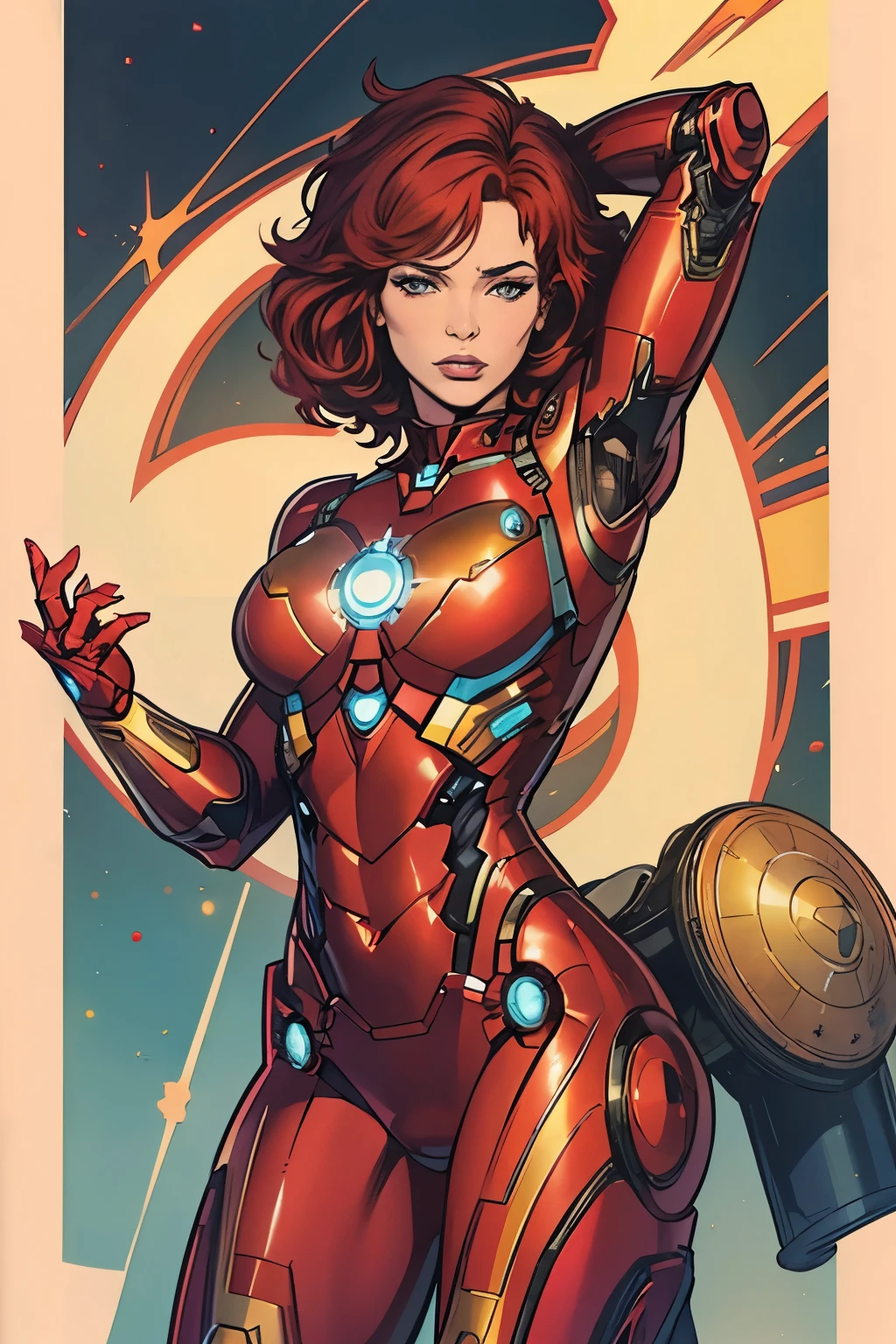 Christina Hendricks as Riri Williams in Iron Man armor: Mark XLIX Rescue Armor, Detailed costume design