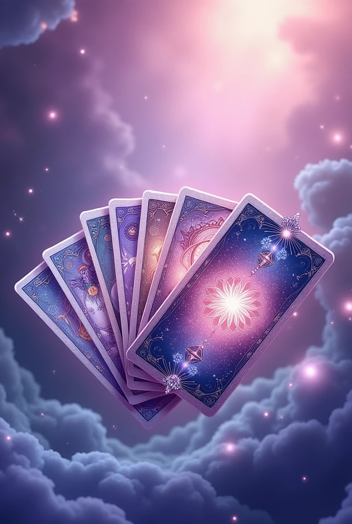 The most realistic image possible for an ebook cover about tarot in lilac pink purple and blue colors Containing Waite tarot cards
