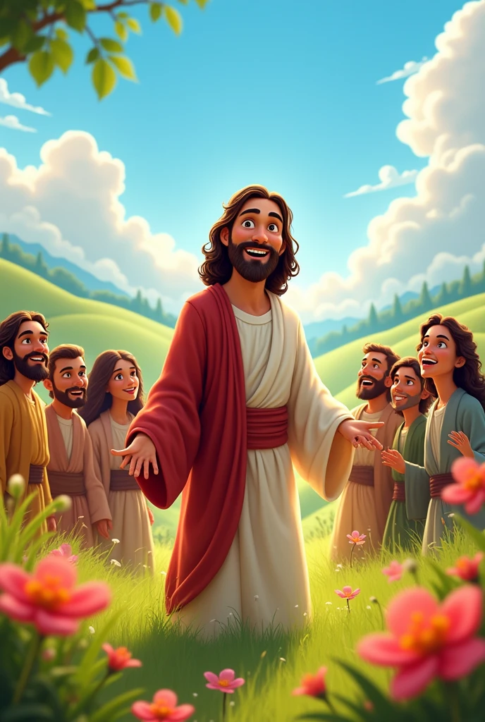 Jesus and his disciples in the style of Disney Pixar 